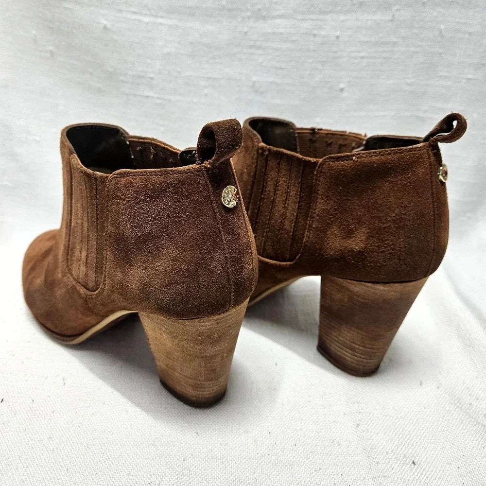 Michael Kors Chelsea Boots Womens 7.5 Brown Suede Stacked Block Heel Booties Y2K